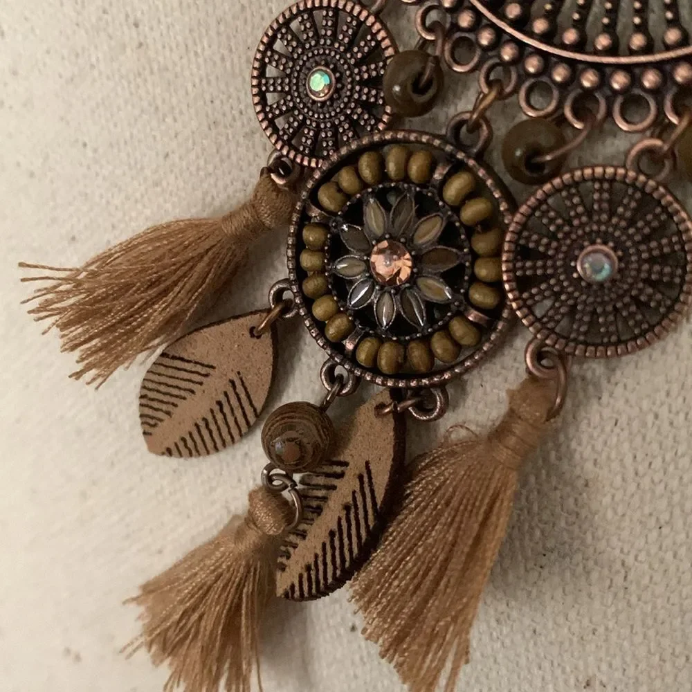 Men’s Boho Medallion Pendant Necklace – Bronze Tone with Faux Suede Cord